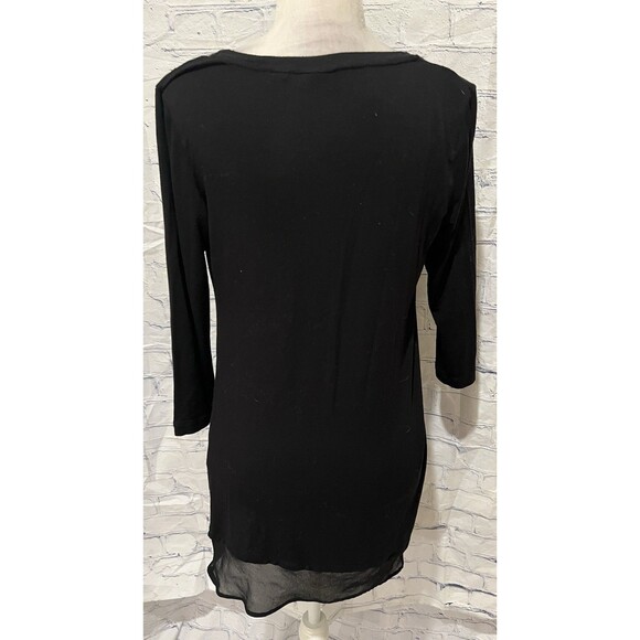 LOGO Lori Goldstein Long Sleeve Chiffon Trim Tunic Knit Top Rayon Size Small - Picture 3 of 6